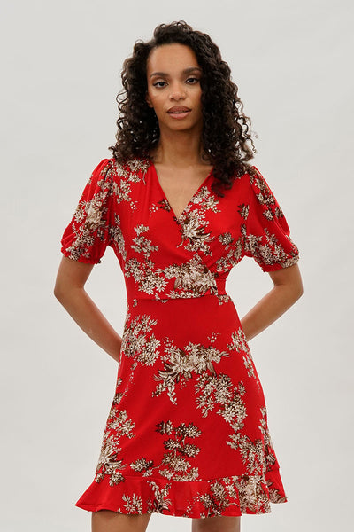 Beechers Brook Floral Crossover Day Dress - Coral - Womens Day Dresses - Fairweather