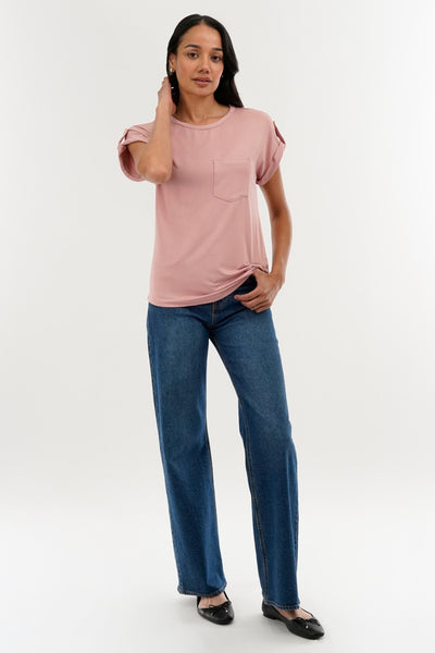 Costa Blanca Basic Cap Sleeve Tee - Pink - Womens Tees & Tank Tops - Fairweather