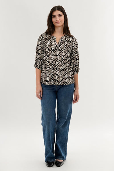 Beechers Brook Patterned Split Neck Blouse - Black - Womens Shirts & Blouses - Fairweather
