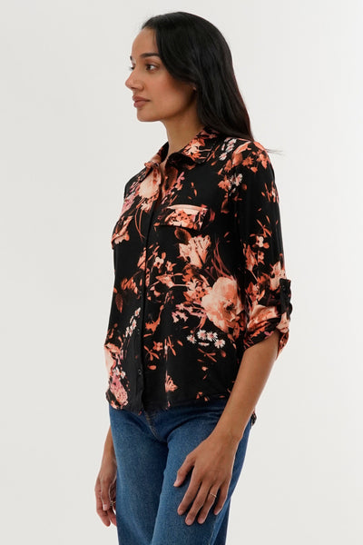 International INC Company Floral Button Down Shirt - Black - Womens Shirts & Blouses - Fairweather