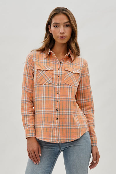 Canada Weather Gear Plaid Button Up Shirt - Peach - Womens Shirts & Blouses - Fairweather