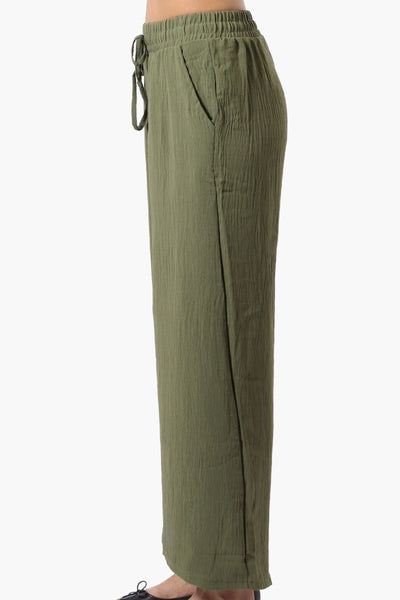 Stylexchange Tie Waist Wide Leg Crinkled Pants - Olive - Womens Pants - Fairweather