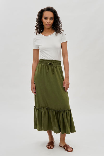 Stylexchange Vintage Tiered Cinched Skirt - Olive - Womens Skirts - Fairweather