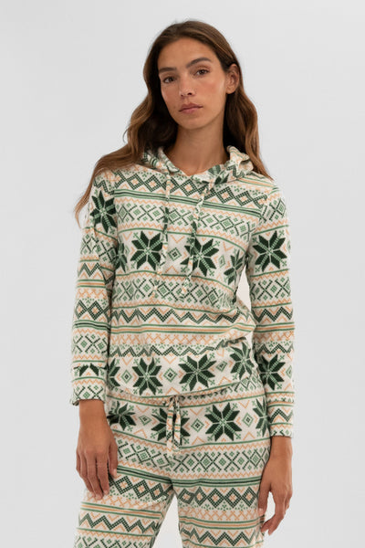 Canada Weather Gear Festive Print Hooded Pajama Top - White - Womens Pajamas - Fairweather