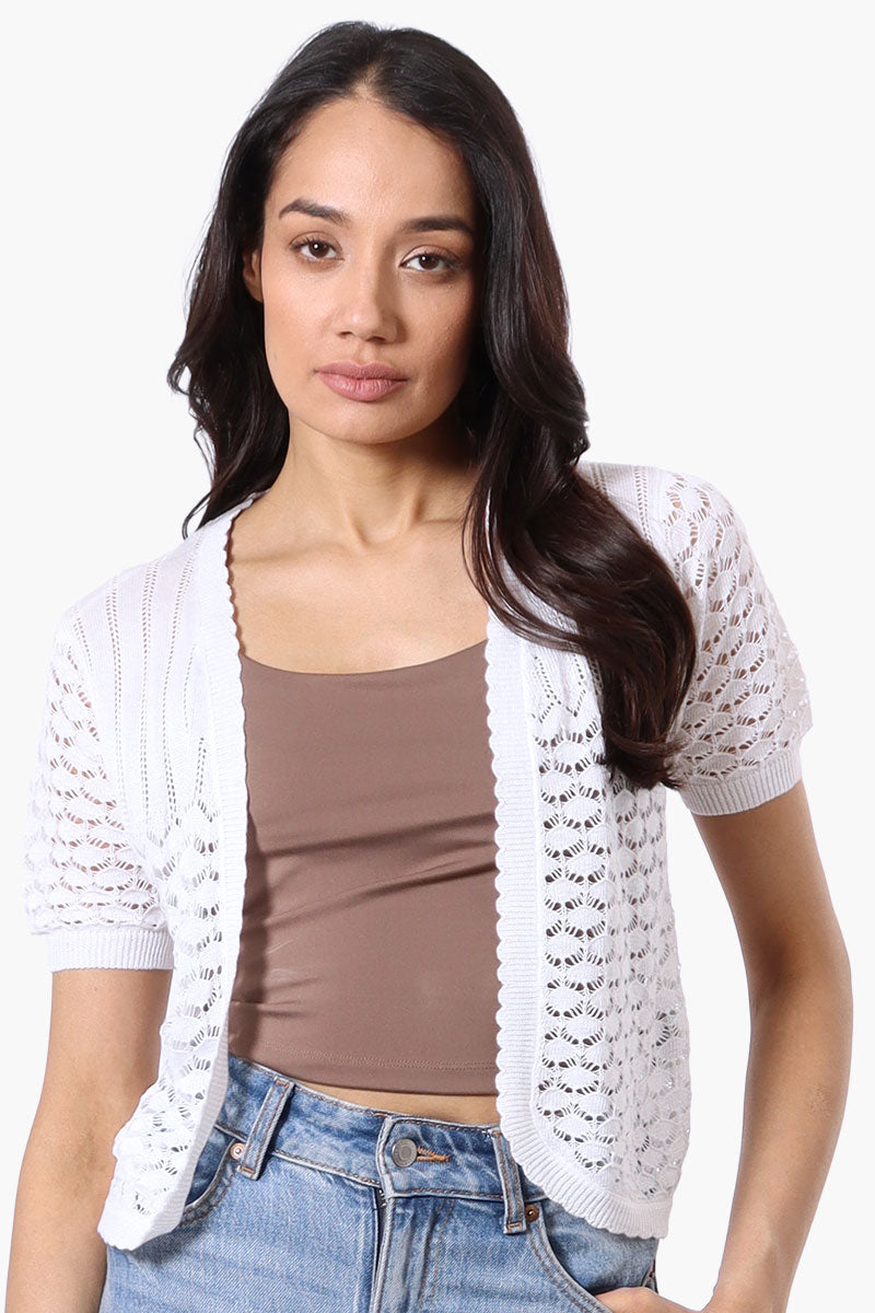 Beechers Brook Open Crochet Shrug Cardigan - White - Womens Cardigans - Fairweather