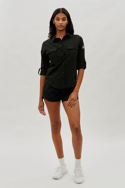 Canada Weather Gear Button Up Ripstop Utility Shirt - Black - Womens Shirts & Blouses - Fairweather