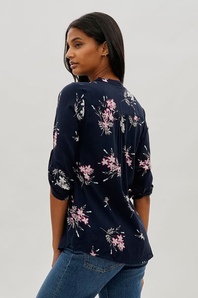 International INC Company Floral Roll Up Sleeve Blouse - Navy - Womens Shirts & Blouses - Fairweather