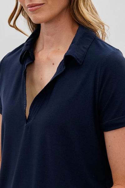 Costa Blanca Short Sleeve Split Neck Blouse - Navy - Womens Shirts & Blouses - Fairweather