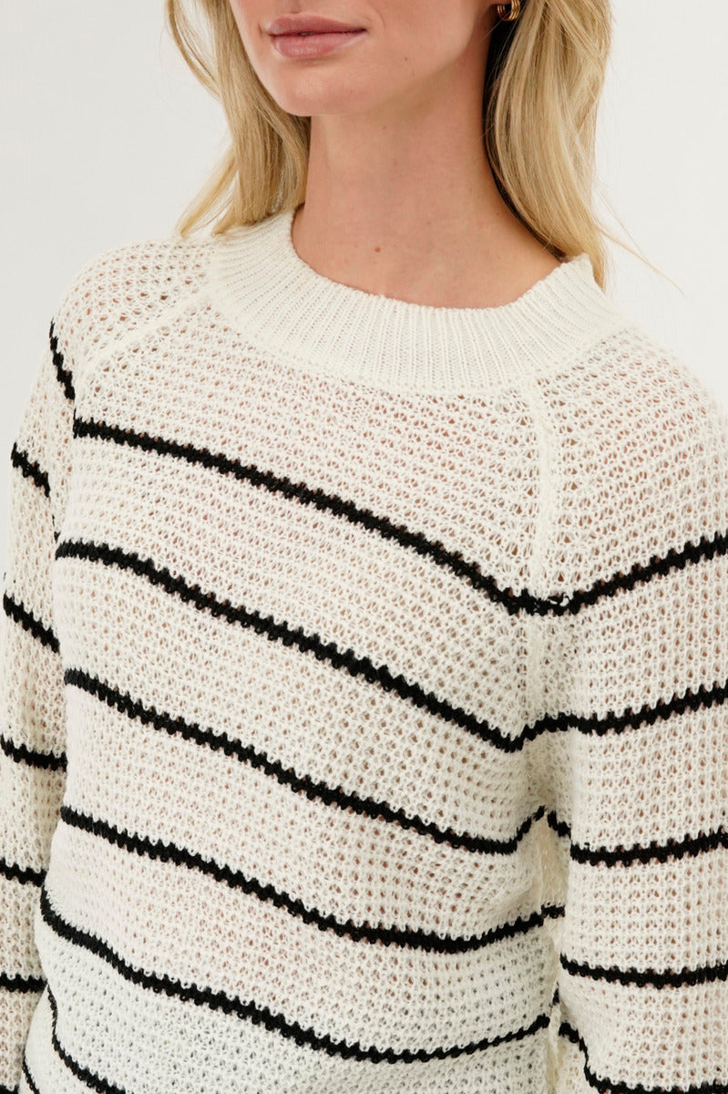 International INC Company Striped Knit Crewneck Pullover Sweater - White - Womens Pullover Sweaters - Fairweather