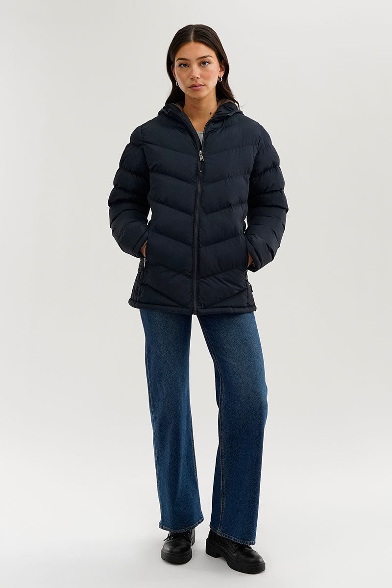 Canada Weather Gear Chevron Quilted Bomber Jacket - Navy - Womens Bomber Jackets - Fairweather