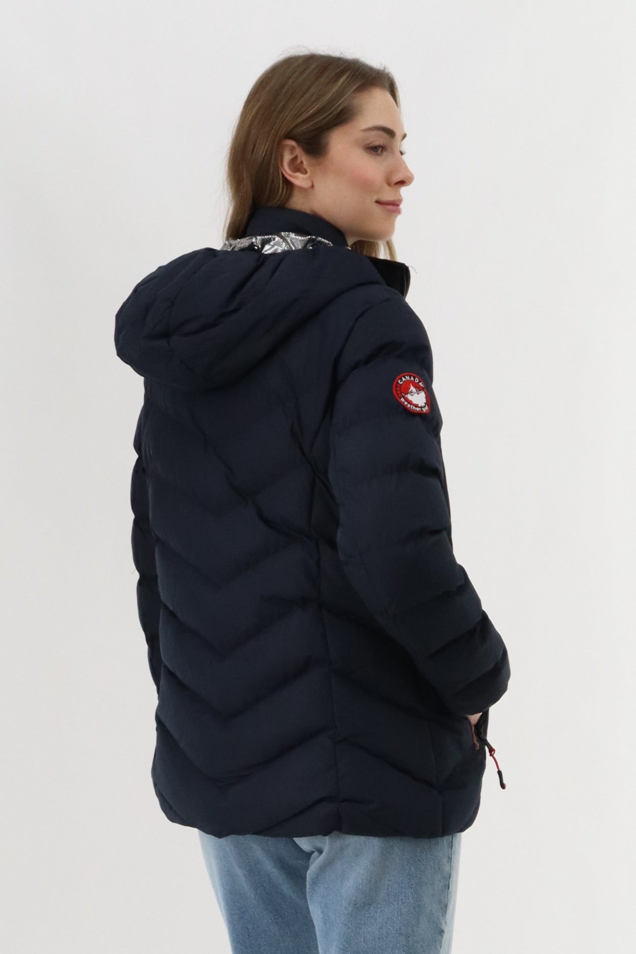 Canada Weather Gear Quilted Puffer Double Zip Bomber Jacket - Navy - Womens Bomber Jackets - Fairweather