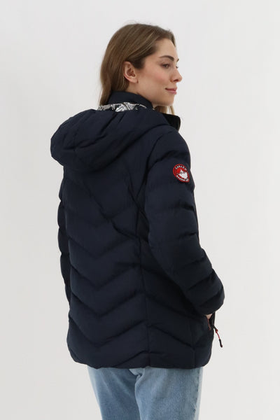 Canada Weather Gear Quilted Puffer Double Zip Bomber Jacket - Navy - Womens Bomber Jackets - Fairweather