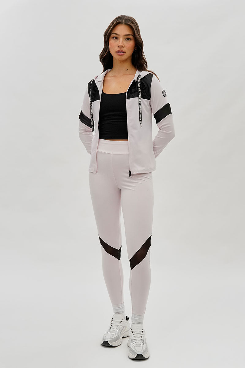Super Triple Goose Zip Up Mesh Detail Hoodie - Blush - Womens Hoodies & Sweatshirts - Fairweather