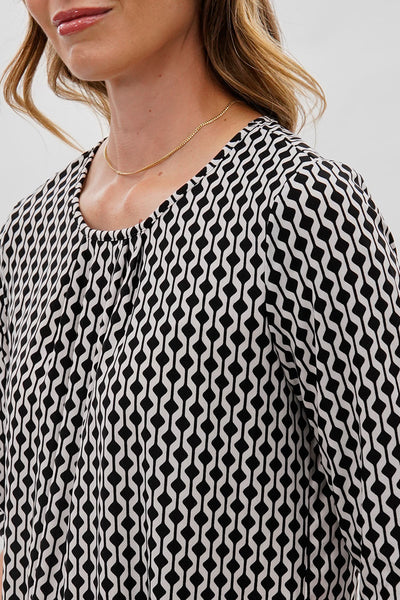 Beechers Brook Patterned Roll Up Sleeve Blouse - White - Womens Shirts & Blouses - Fairweather