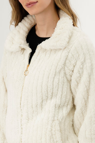 Fahrenheit Plush Zip Up Teddy Lightweight Jacket - White