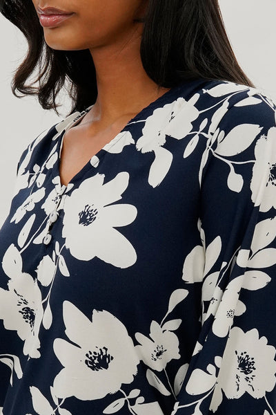Beechers Brook Floral Henley Blouse - Navy - Womens Shirts & Blouses - Fairweather