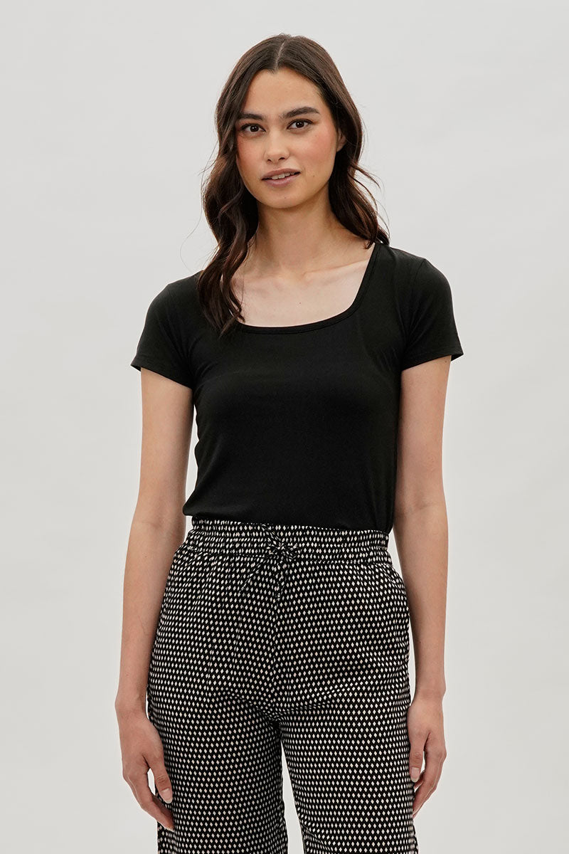 Costa Blanca Square Neck Tee - Black - Womens Tees & Tank Tops - Fairweather