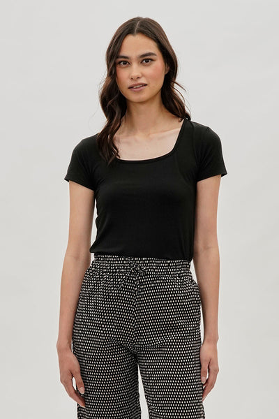 Costa Blanca Square Neck Tee - Black - Womens Tees & Tank Tops - Fairweather