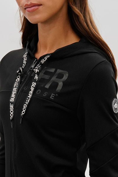 Super Triple Goose Zip Up Mesh Detail Hoodie - Black - Womens Hoodies & Sweatshirts - Fairweather