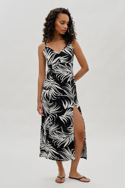International INC Company Leaf Print Side Slit Maxi Dress - Black - Womens Maxi Dresses - Fairweather