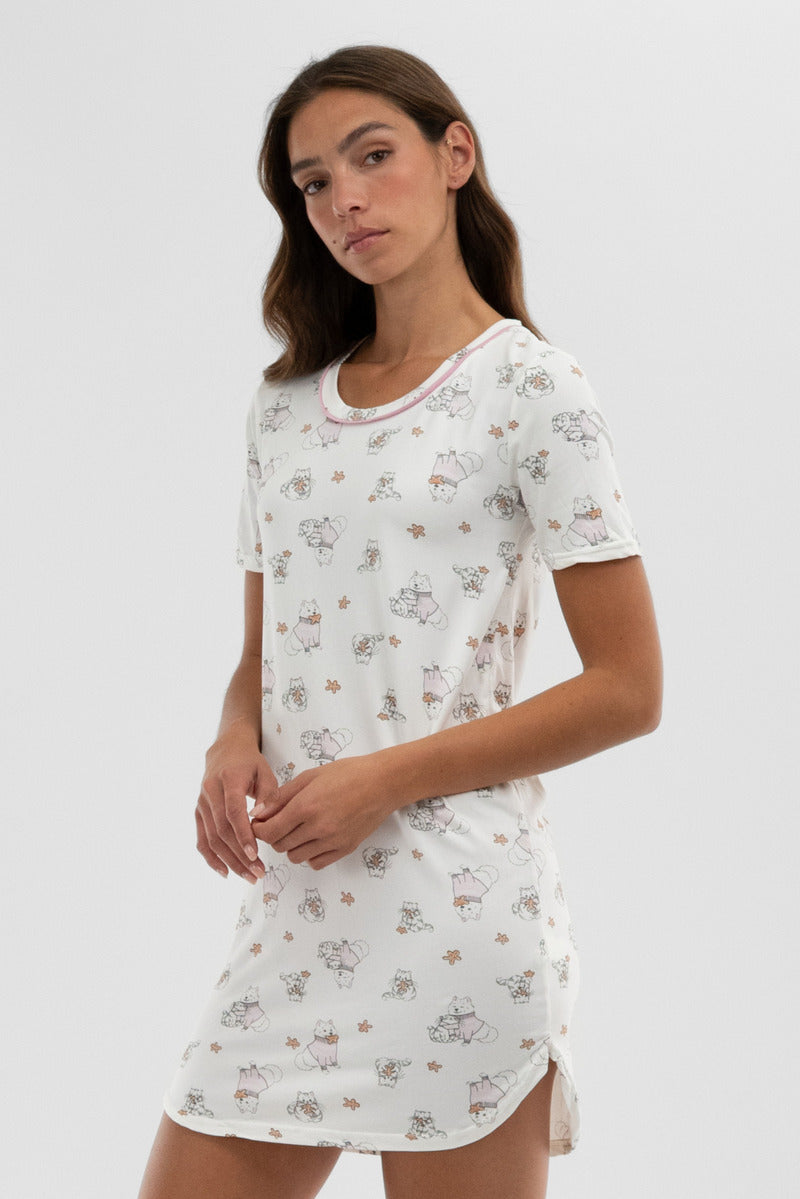 Canada Weather Gear Dog Print Tunic Pajama Top - White - Womens Pajamas - Fairweather