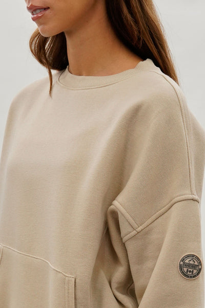 Fahrenheit Drop Shoulder Kangaroo Pocket Sweatshirt - Beige - Womens Hoodies & Sweatshirts - Fairweather