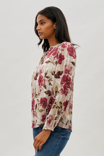 Beechers Brook Floral Tie-Neck Long Sleeve Blouse - Beige - Womens Shirts & Blouses - Fairweather