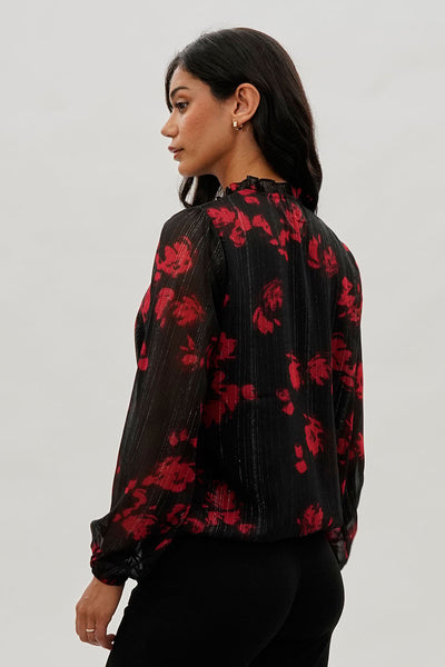 Costa Blanca Floral Sheer Sleeve Blouse - Black - Womens Shirts & Blouses - Fairweather