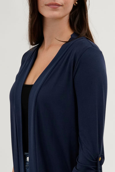 International INC Company Roll Up Sleeve Wrap Cardigan - Navy
