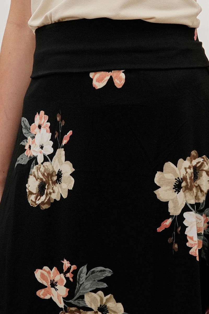 International INC Company Floral Fold Over Midi Skirt - Black - Womens Skirts - Fairweather