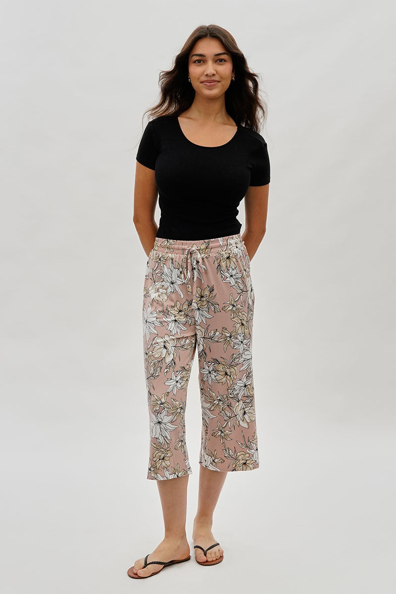 International INC Company Floral Wide Leg Capris Pants - Blush - Womens Pants - Fairweather