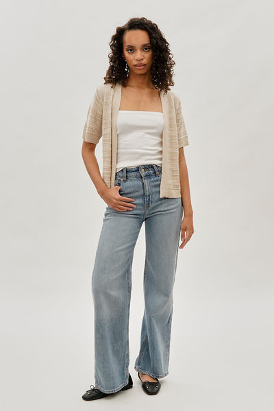 Beechers Brook Short Sleeve Knit Cardigan - Beige - Womens Cardigans - Fairweather