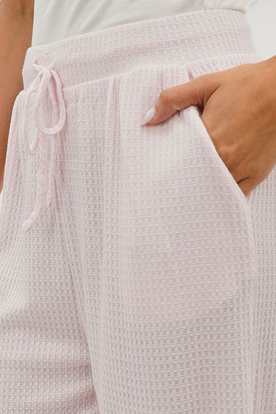 Fahrenheit Waffle Knit Tie Waist Pants - Blush - Womens Pants - Fairweather