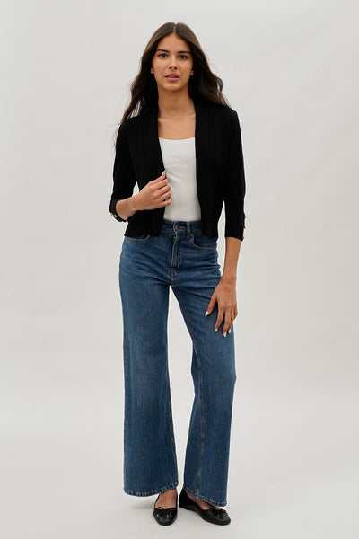 Beechers Brook 3/4 Sleeve Open Shrug Cardigan - Black - Womens Cardigans - Fairweather