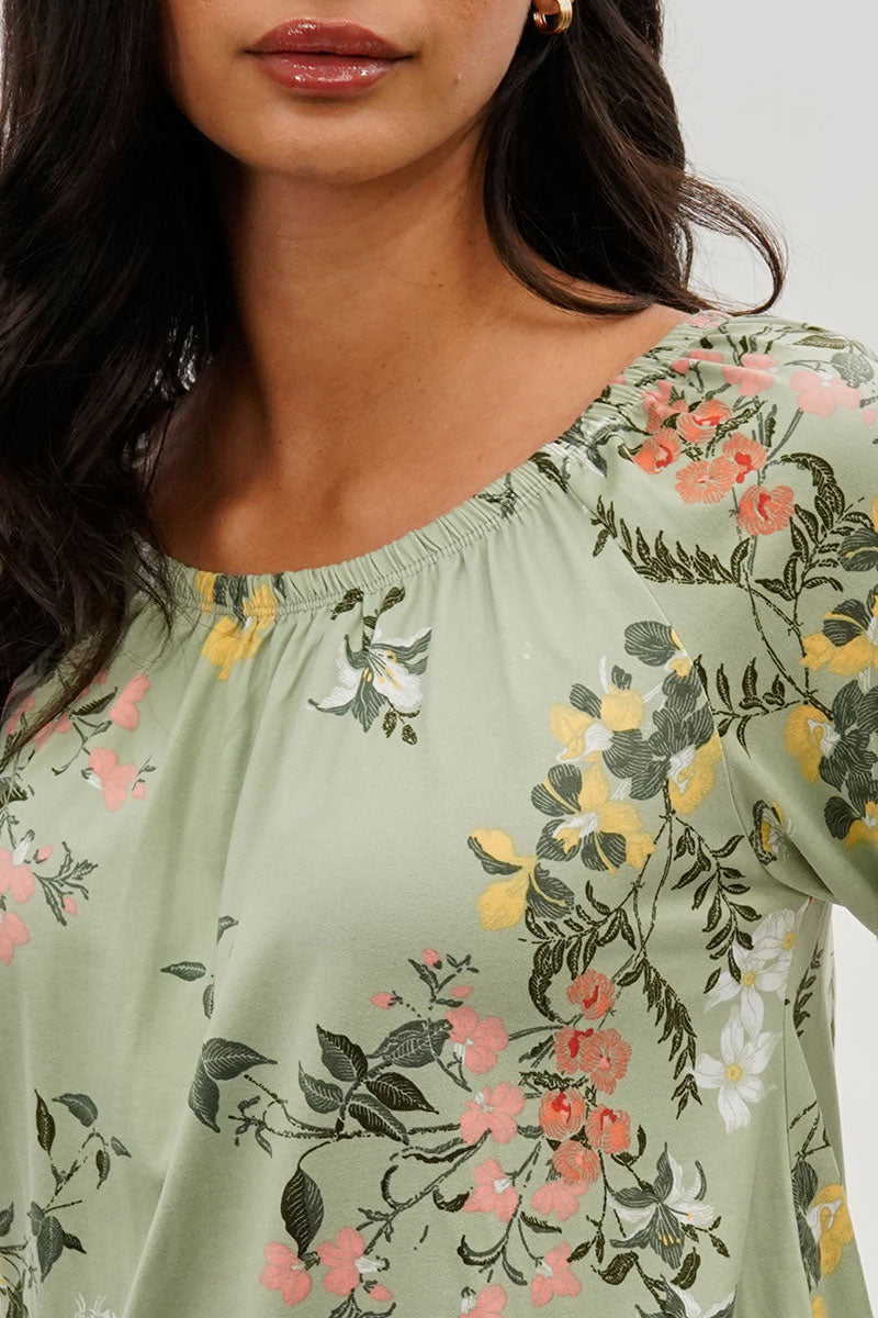 International INC Company Floral Ruffle Hem Blouse - Mint - Womens Shirts & Blouses - Fairweather