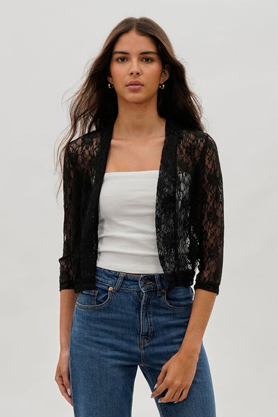 Impress Floral Lace Shrug Cardigan - Black - Womens Cardigans - Fairweather
