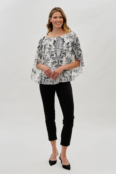 Costa Blanca Baroque Print Chiffon Blouse - White - Womens Shirts & Blouses - Fairweather