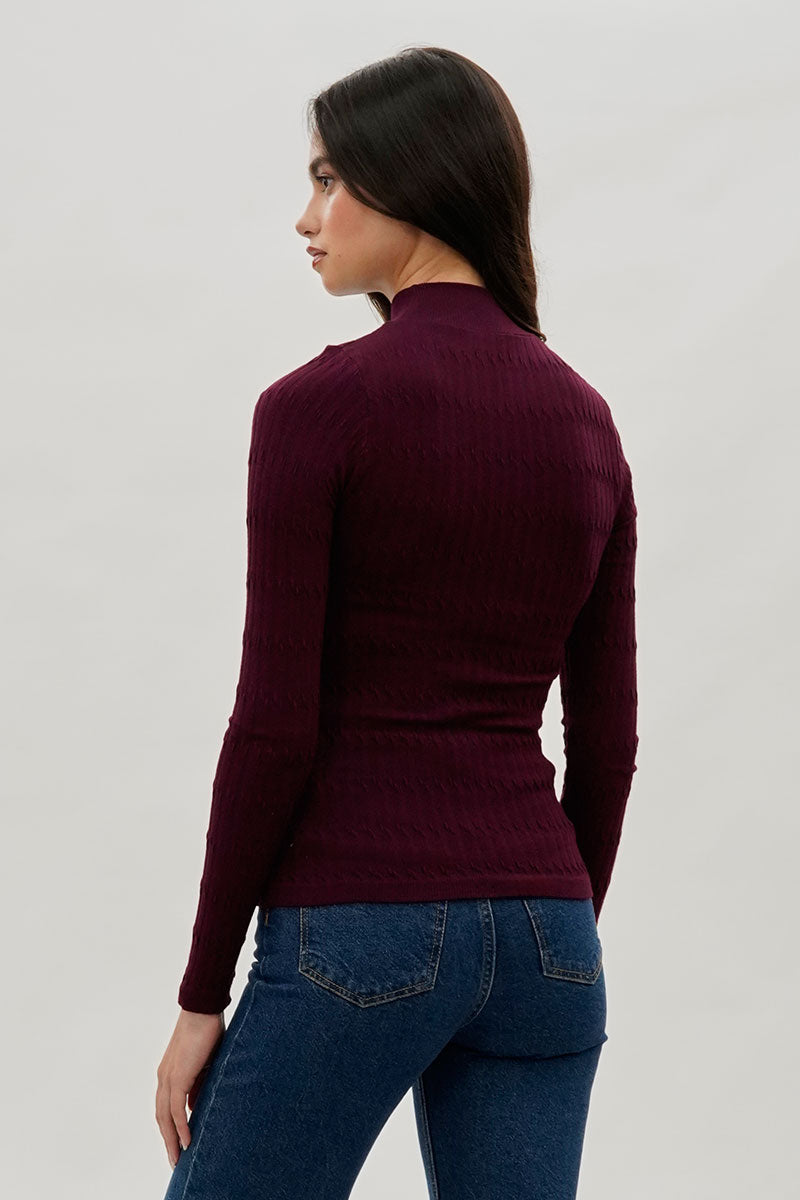International INC Company Ribbed Mock Neck Long Sleeve Top - Burgundy - Womens Long Sleeve Tops - Fairweather