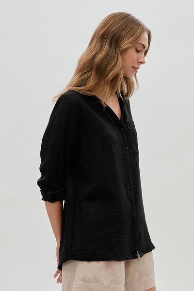 Super Triple Goose Vintage Textured Button Up Shirt - Black - Womens Shirts & Blouses - Fairweather