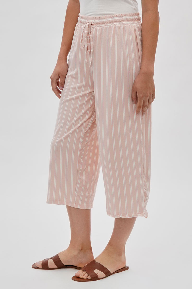 International INC Company Striped Wide Leg Capris Pants - Blush - Womens Pants - Fairweather