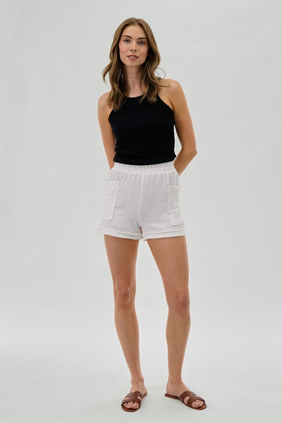 Stylexchange Vintage Textured Elastic Waist Shorts - White - Womens Shorts & Capris - Fairweather