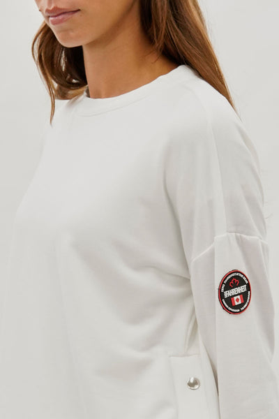 Pull Fahrenheit à épaules tombantes et boutons latéraux - Blanc