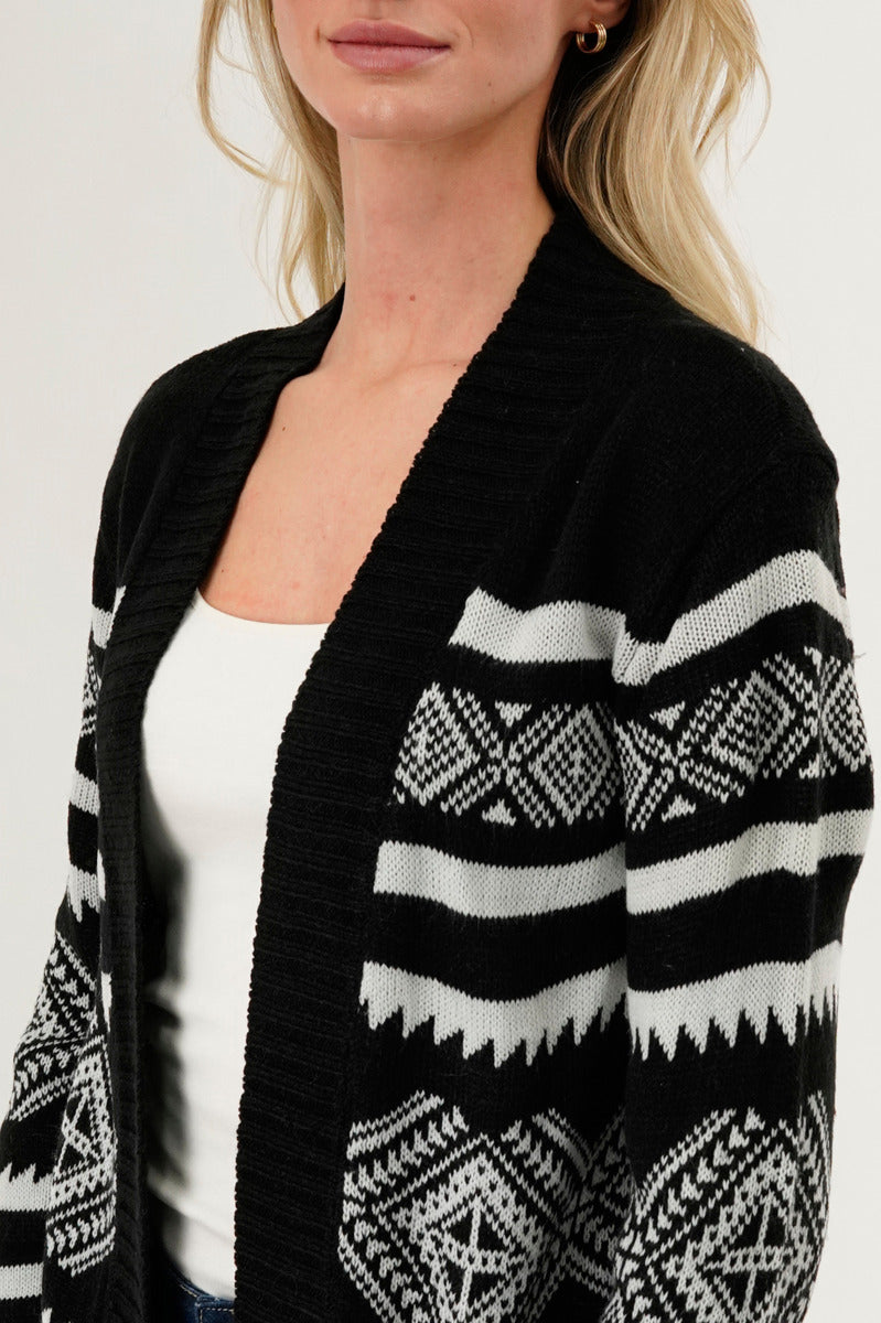 Canada Weather Gear Fair Isle Print Cardigan - Black - Womens Cardigans - Fairweather