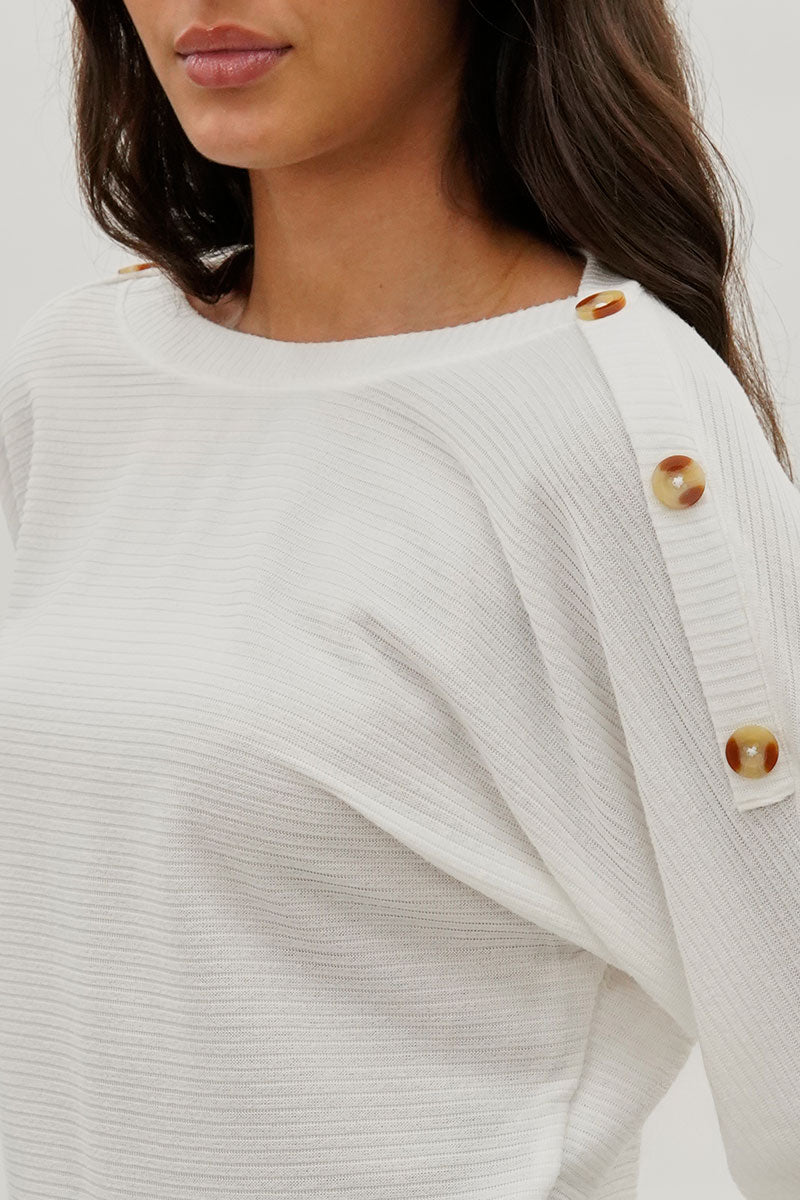 International INC Company Ribbed Button Detail Pullover Sweater - White - Womens Pullover Sweaters - Fairweather