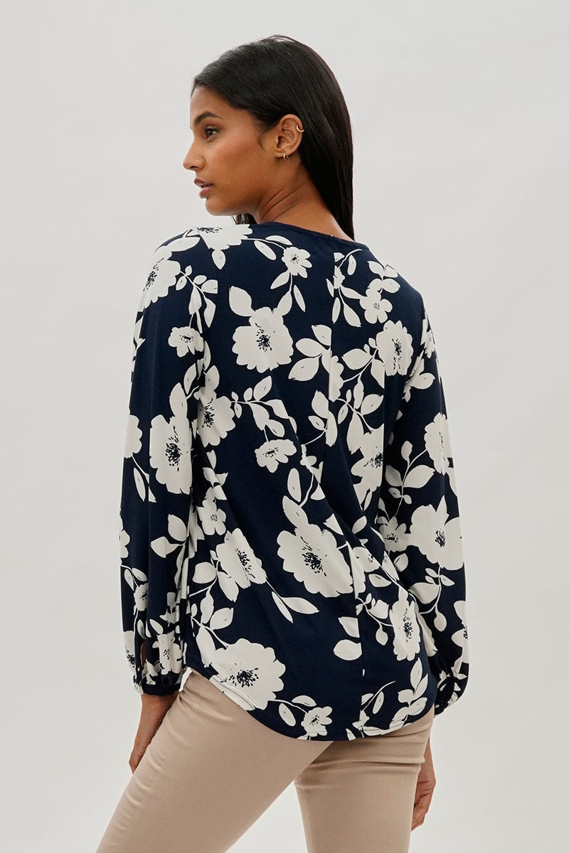 Beechers Brook Floral Henley Blouse - Navy - Womens Shirts & Blouses - Fairweather