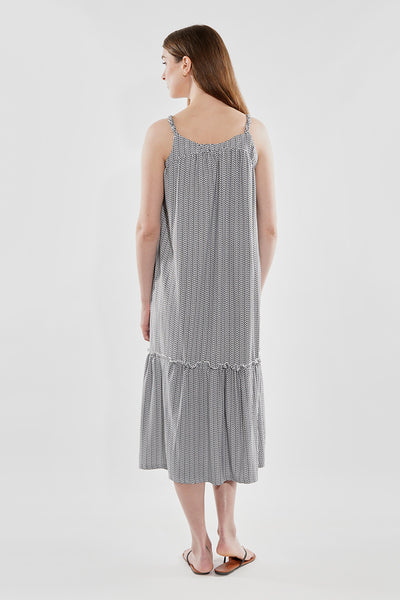 Beechers Brook Patterned Tiered Midi Dress - Black