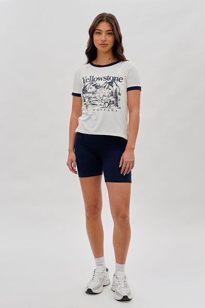 Stylexchange Vintage Yellowstone Graphic Ringer Tee - White - Womens Tees & Tank Tops - Fairweather