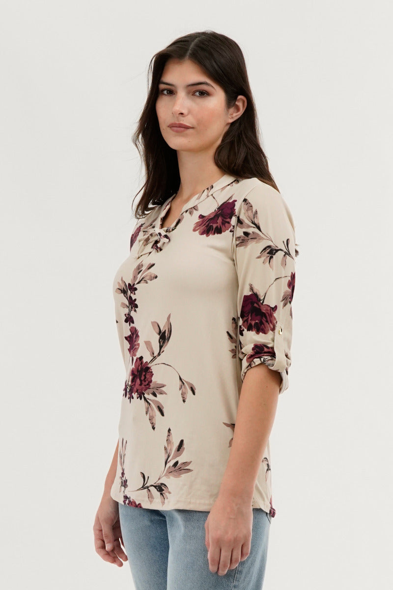 Majora Floral Lace Up Blouse - Beige - Womens Shirts & Blouses - Fairweather