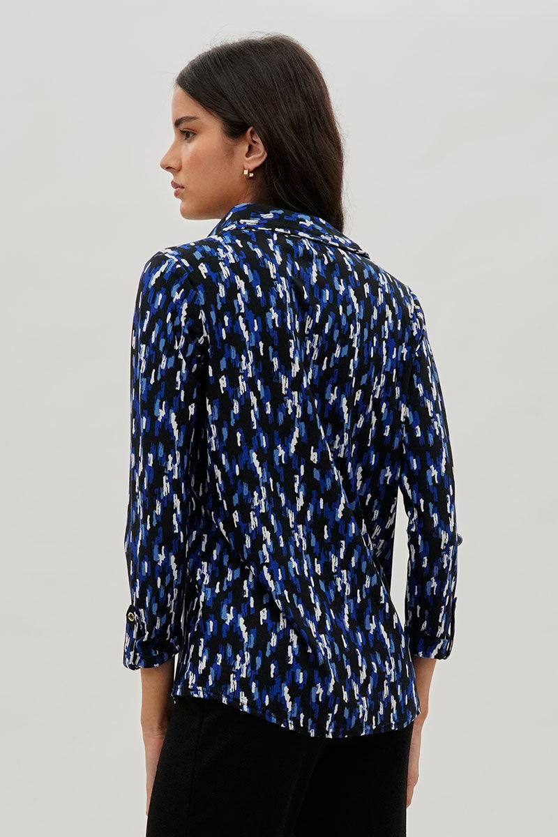 International INC Company Split Neck Collared Blouse - Navy - Womens Shirts & Blouses - Fairweather