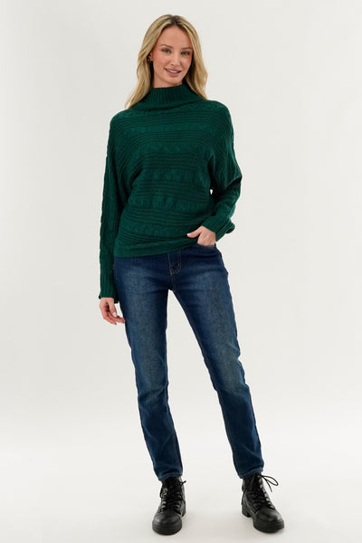 Beechers Brook Cable Knit Mock Neck Pullover Sweater - Green - Womens Pullover Sweaters - Fairweather
